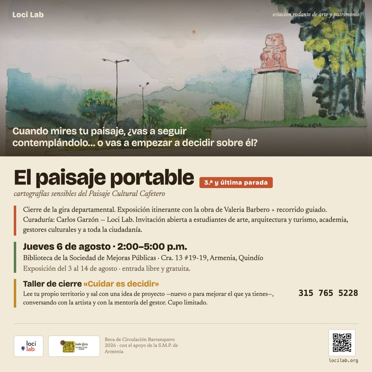 Pieza de convocatoria del taller de cierre en Armenia