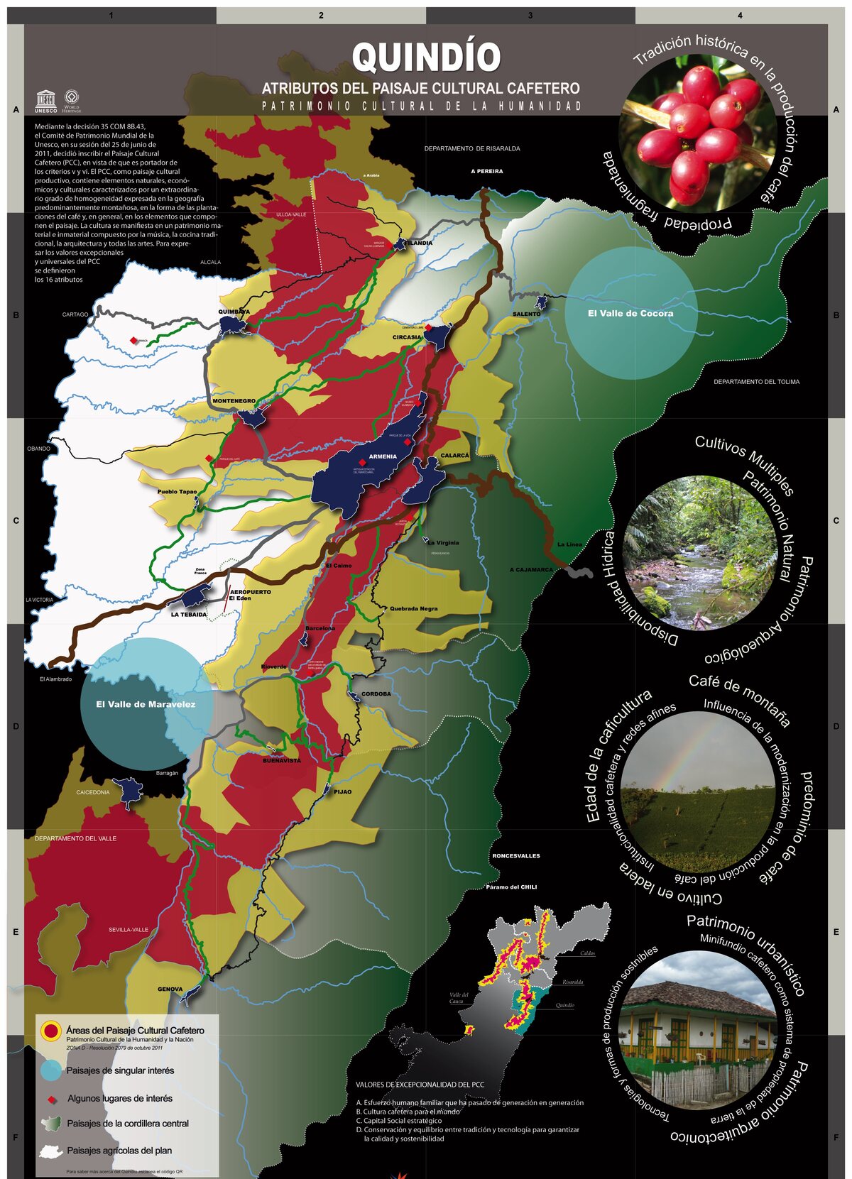 Mapa de zonificación del Paisaje Cultural Cafetero en el Quindío